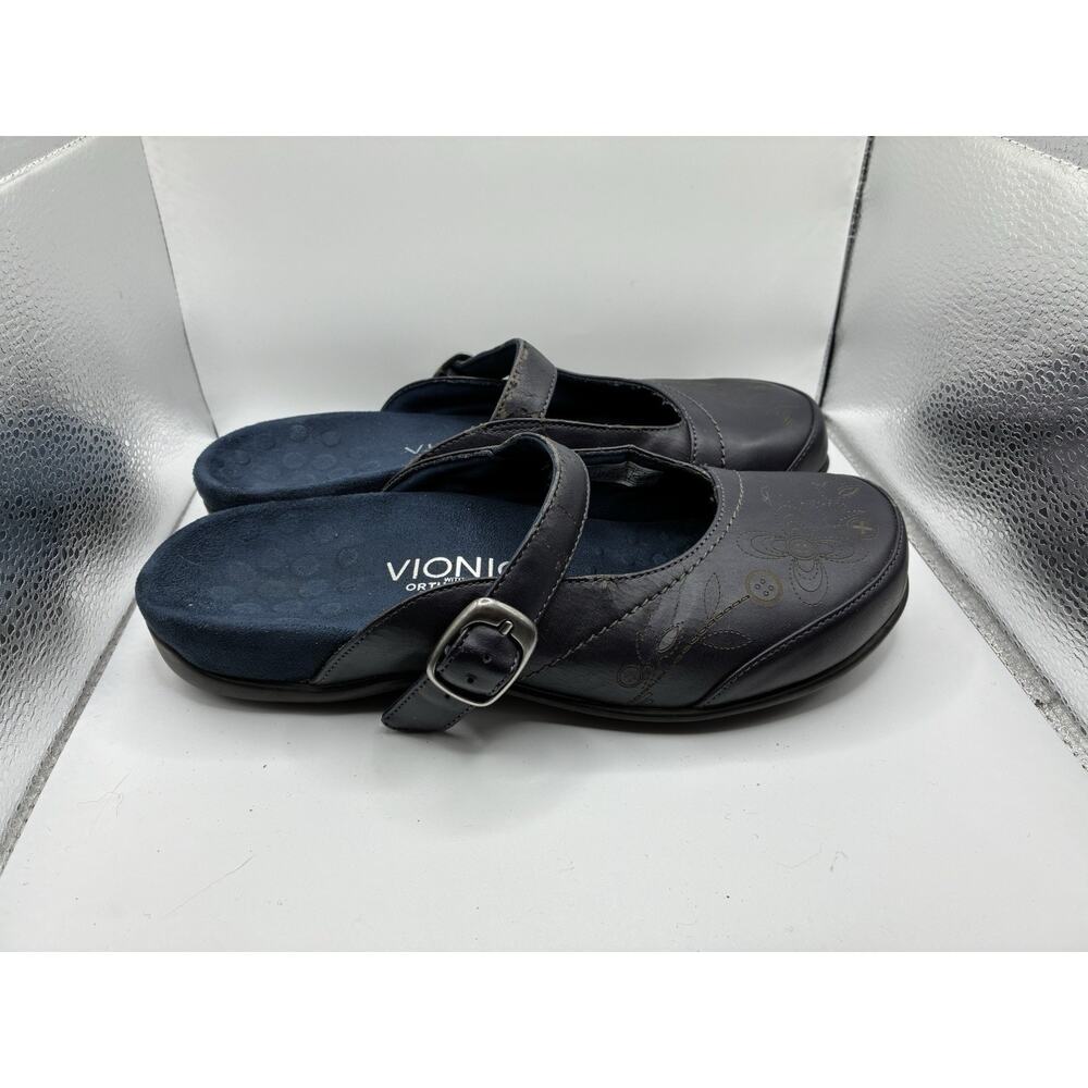 Vionic Melissa Women's 7 Navy Mary Jane Clog Orthaheel Classic, Everyday Comfort